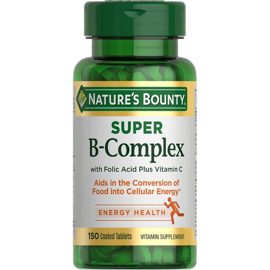 Nature's Bounty Super B Complex 150 tablets front bottle view showing energy and immune support benefits