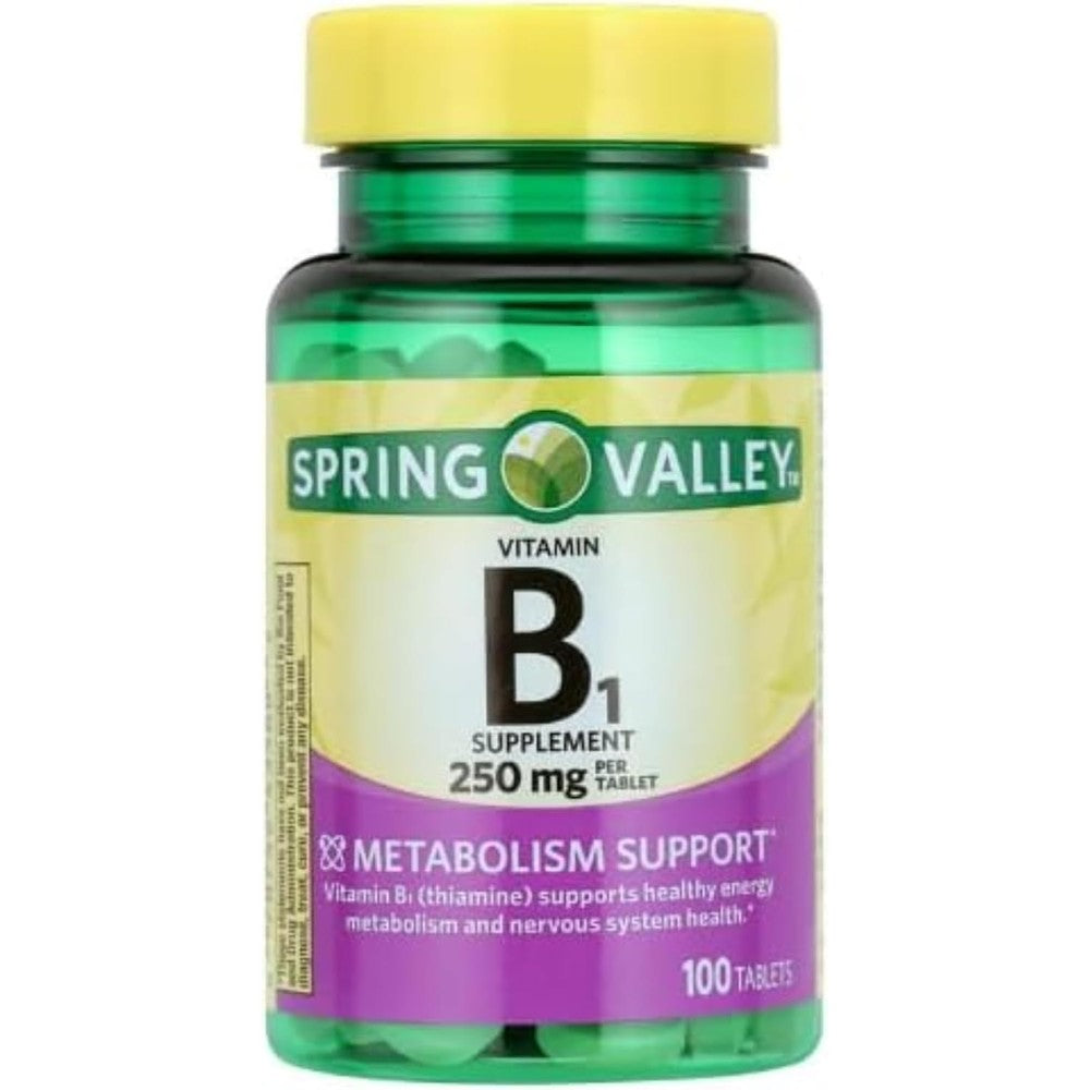 Spring Valley Vitamin B1 250mg Tablets bottle front view for energy metabolism support