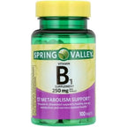 Spring Valley Vitamin B1 250mg Tablets bottle front view for energy metabolism support