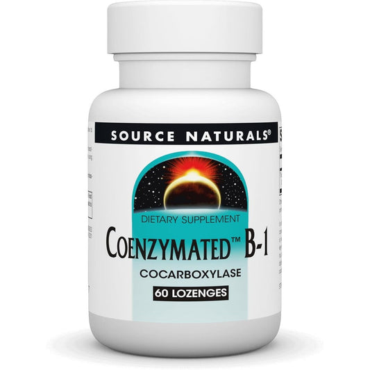 Source Naturals Coenzymated B1 60 lozenges bottle front view showcasing active vitamin supplement for energy.