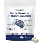 Hovika Vitamin B1 Benfotiamine front view showcasing the 240 softgels bottle packaging and key ingredients.