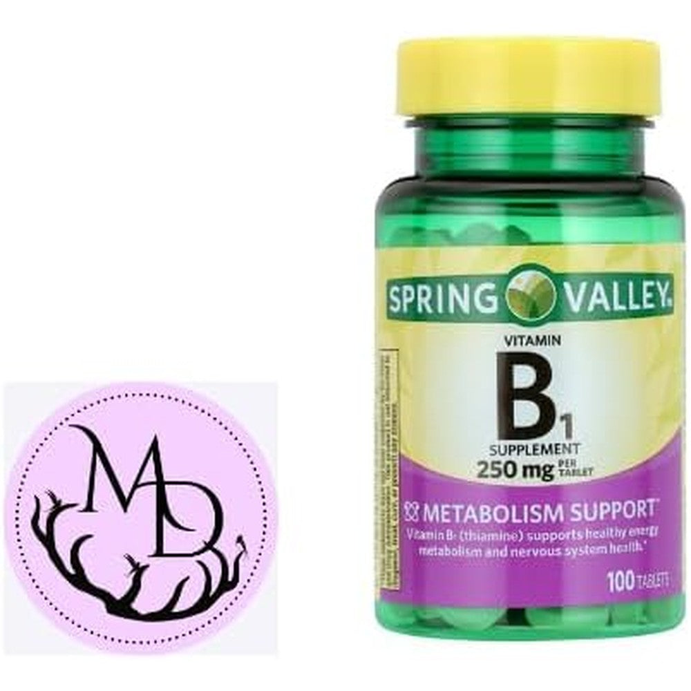 Spring Valley Vitamin B1 Thiamine 250 Milligrams Tablets bottle front view supplement