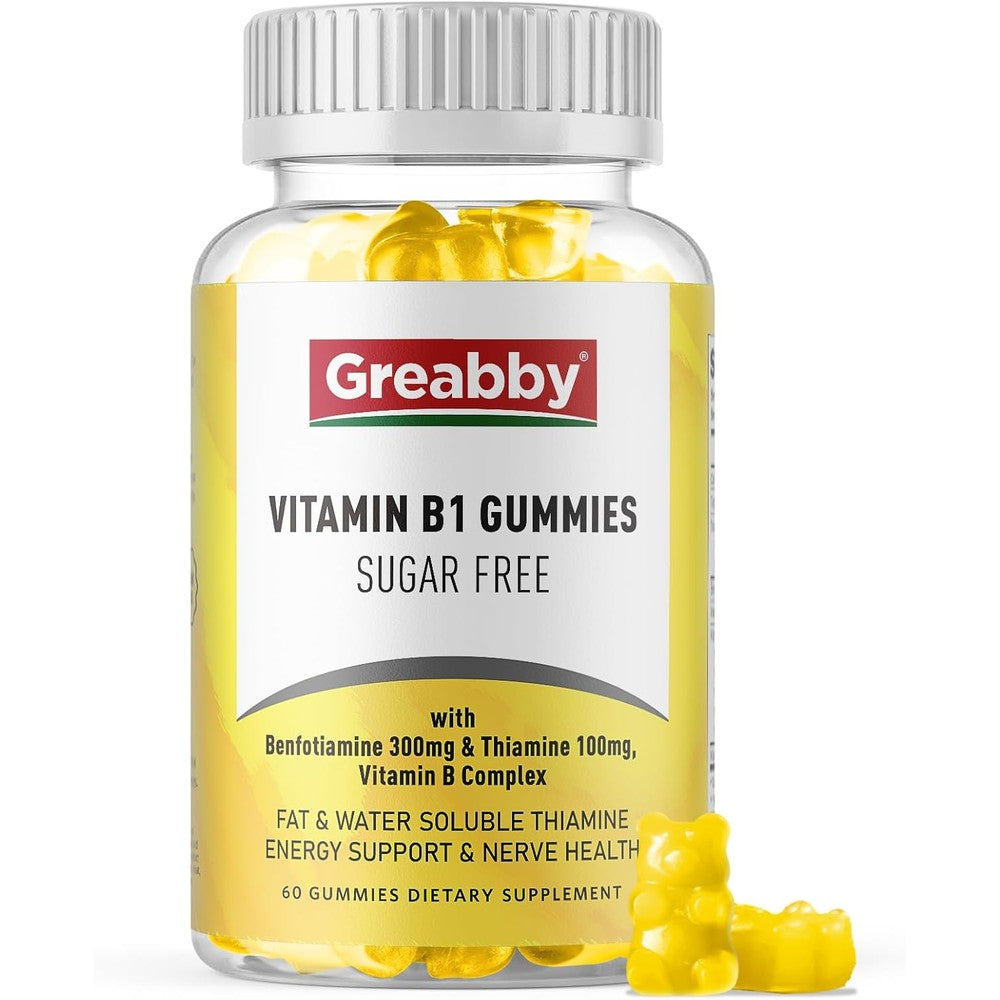 Greabby Vitamin B1 Sugar Free Gummies bottle front view for energy support