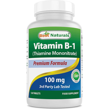 Best Naturals Vitamin B1 100mg 120 tablets front view bottle for energy support