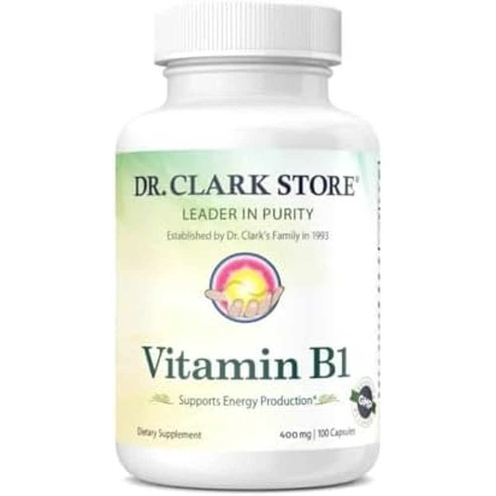 Dr. Clark Vitamin B1 Thiamine 400mg 100 Gelatin Capsules front bottle view