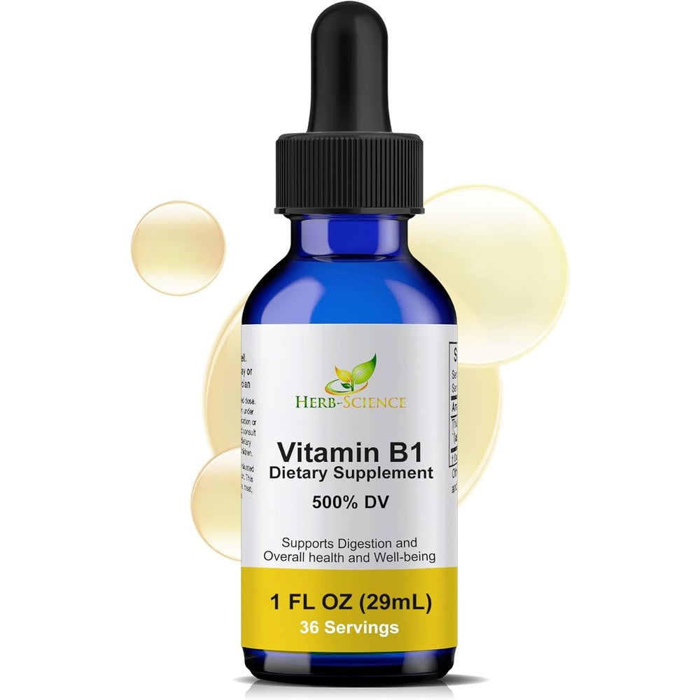 Herb-Science Liquid Vitamin B1 Drops front view bottle showing premium packaging.
