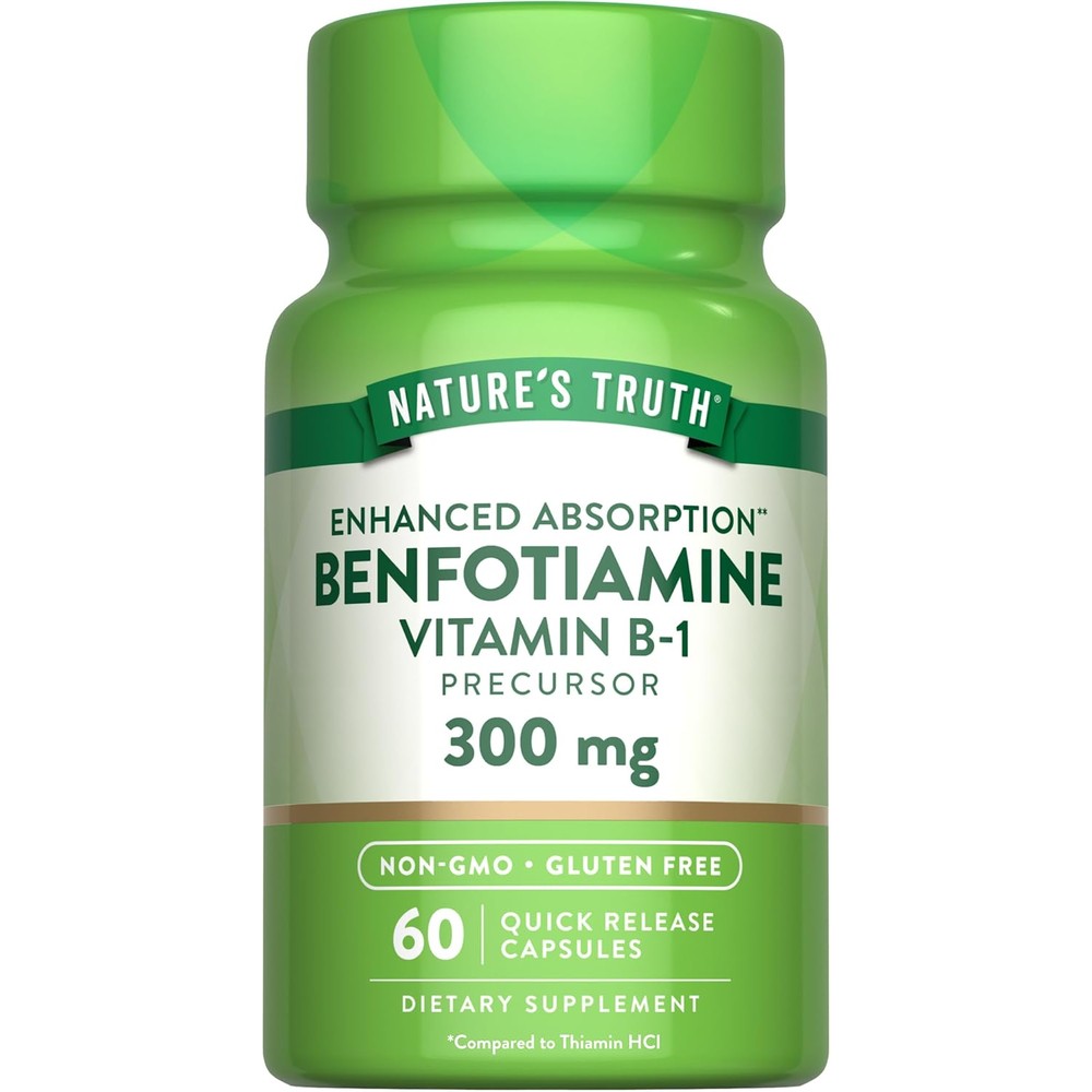 Nature's Truth Benfotiamine 300mg 60 capsules front view bottle for nerve health support