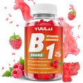Yuulai Vitamin B1 Gummies front view showing bottle and raspberry graphics