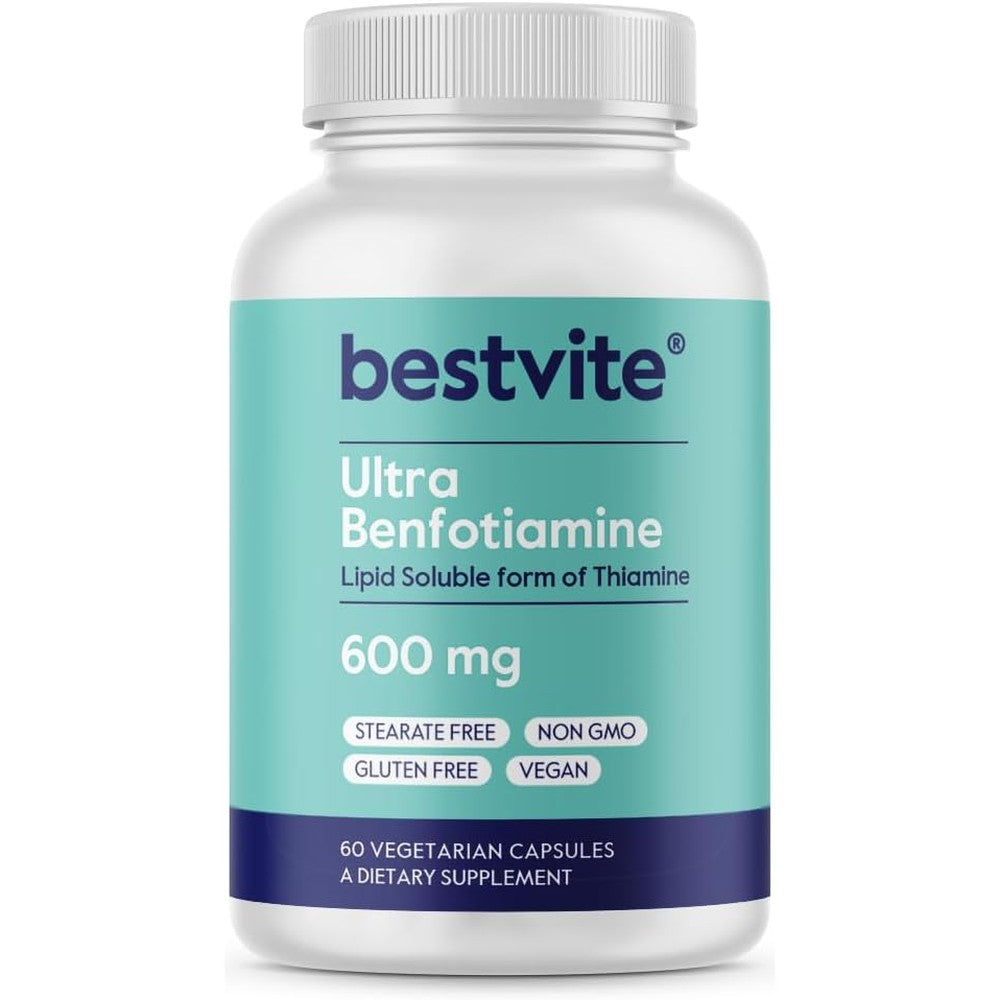 Bestvite Ultra Benfotiamine 600mg capsule bottle front view for premium health supplement