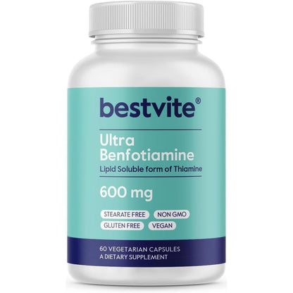 Bestvite Ultra Benfotiamine 600mg capsule bottle front view for premium health supplement