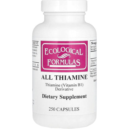 Ecological Formulas Allithiamine Vitamin B1 50 Milligrams 250 Capsules front view showcasing premium dietary supplement bottle design