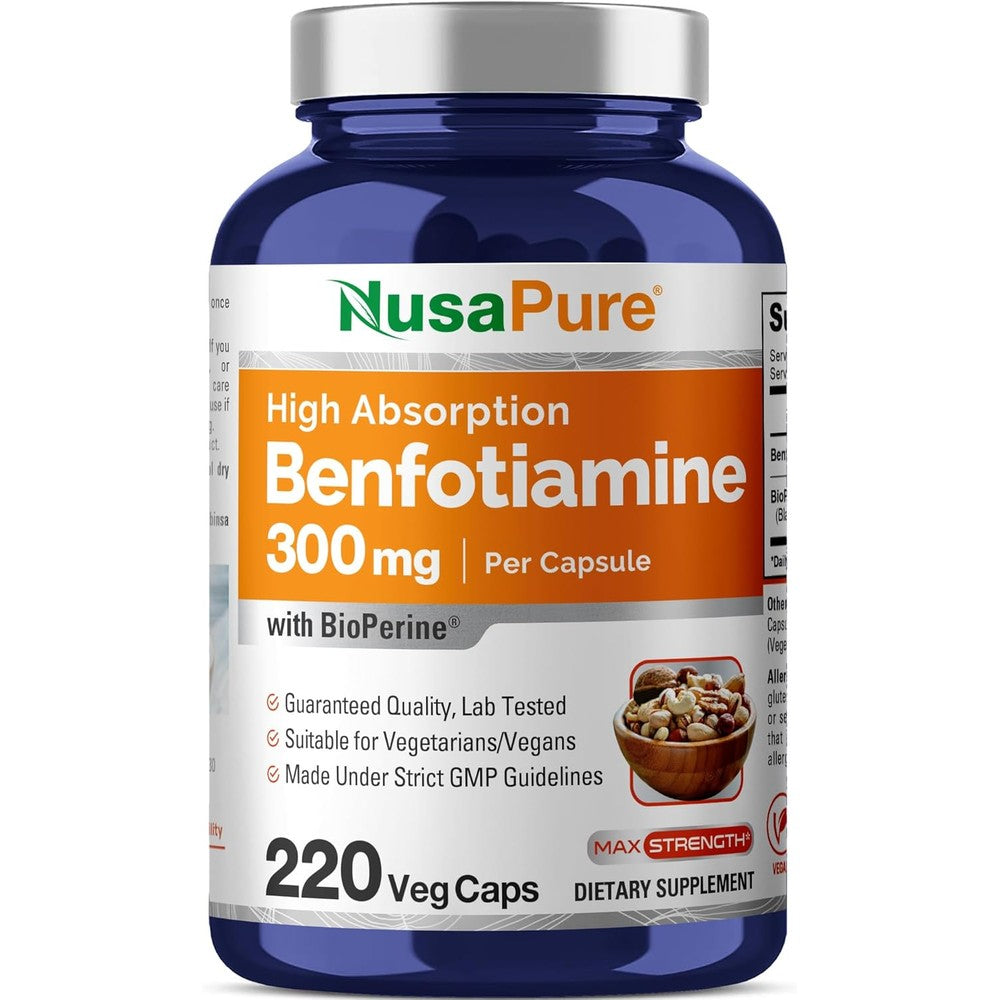 NusaPure Benfotiamine 300mg 220 Veggie Capsules front view bottle