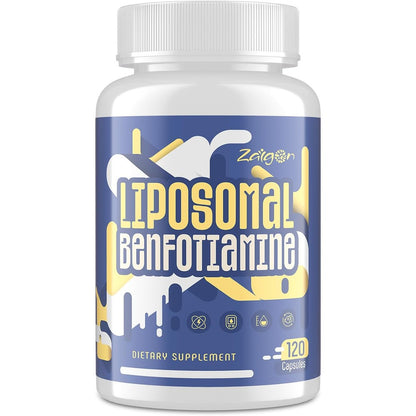 Nutriselect Zaigon Benfotiamine 600mg Liposomal bottle front view showing capsule count for nerve health support.