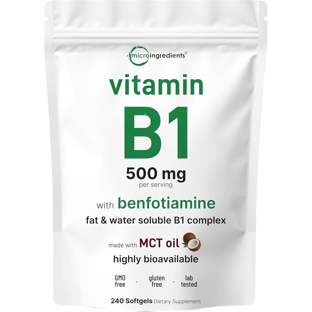 Micro Ingredients Vitamin B1 Thiamine 500mg softgels front pouch view