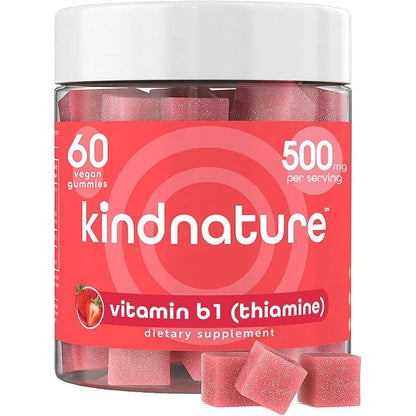 Kindnature Vitamin B1 Gummies front view bottle for high potency thiamine energy support