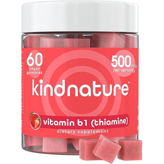 Kindnature Vitamin B1 Gummies front view bottle for high potency thiamine energy support