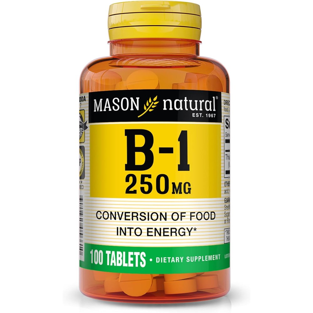 Mason Natural Vitamin B1 Thiamine 100 Tablets front view bottle package