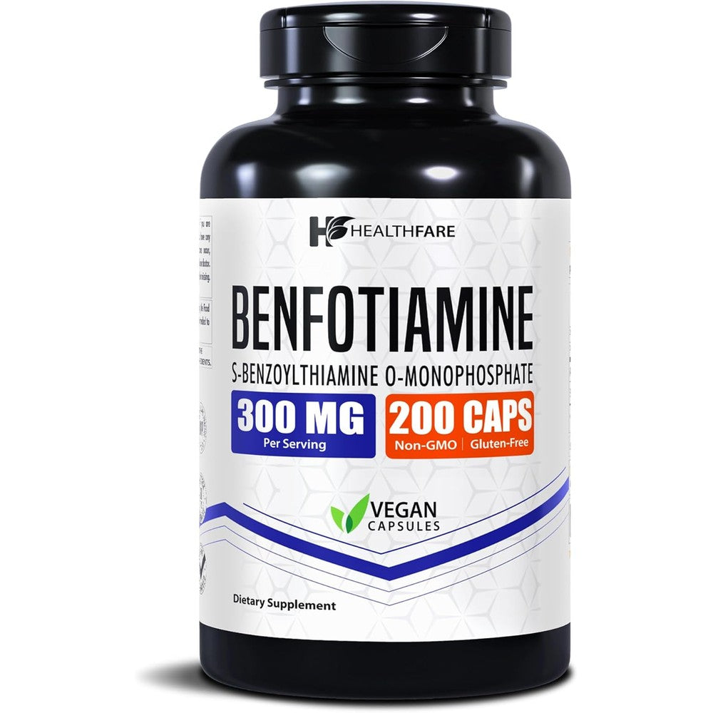 Healthfare Benfotiamine 300 Milligrams 200 Vegetarian Capsules front bottle view