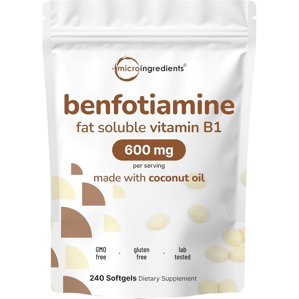 Micro Ingredients benfotiamine 600 milligram softgels pouch front view