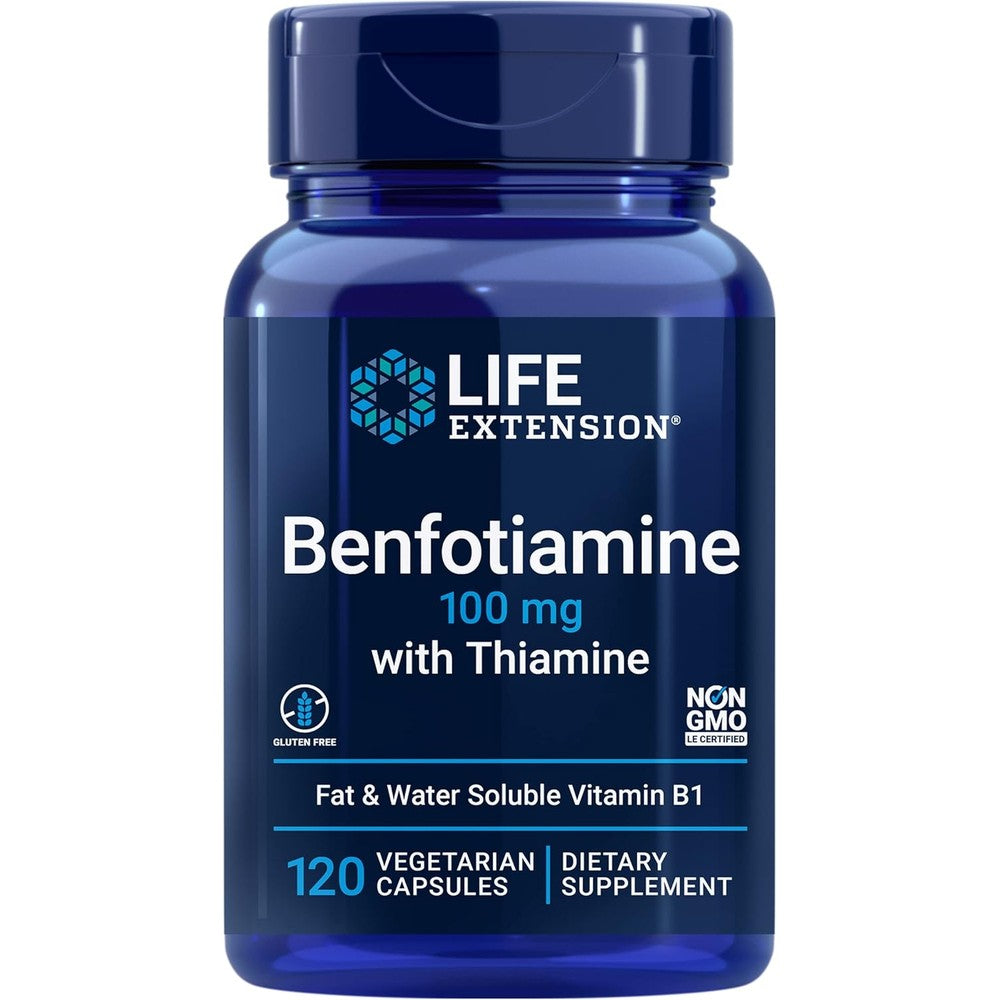 Life Extension Benfotiamine With Thiamine front bottle view dietary supplement
