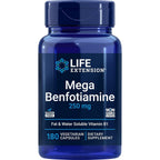 Life Extension Mega Benfotiamine 250 milligrams 180 capsules front view bottle layout