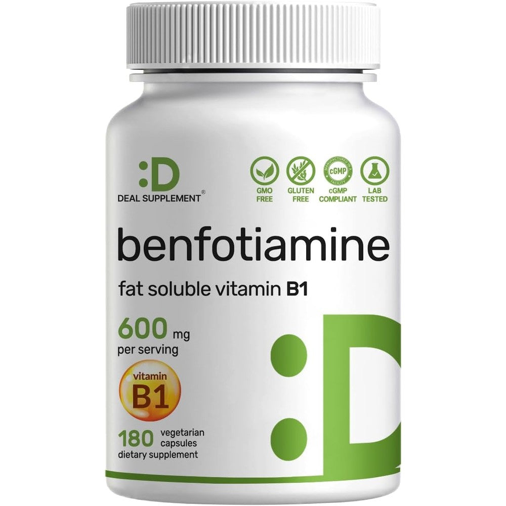 Deal Supplement Benfotiamine 600mg bottle front view highlighting 180 vegetarian capsules