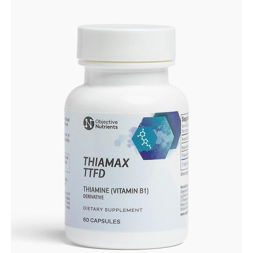 Objective Nutrients Thiamax Vitamin B1 capsules front view bottle packaging