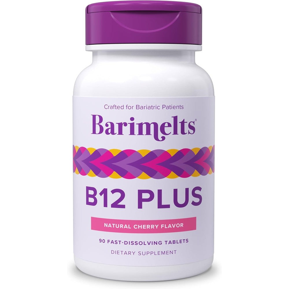 BariMelts Vitamin B12 Plus bariatric supplement front view showing packaging details