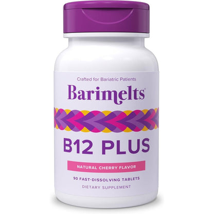 BariMelts Vitamin B12 Plus bariatric supplement front view showing packaging details