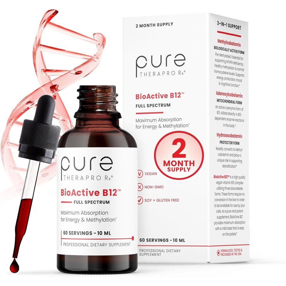 Pure Therapro Rx BioActive Vegan Methylated Vitamin B12 sublingual liquid drops bottle front view