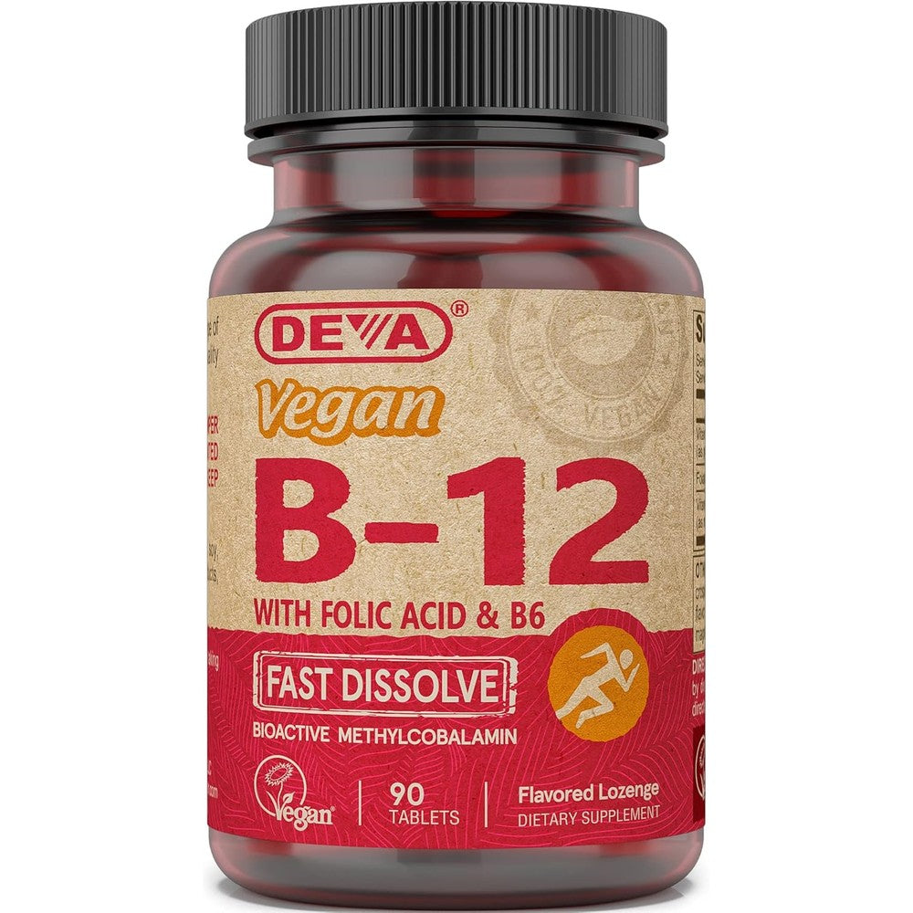 DEVA Vegan Vitamin B12 1000 Mcg Fast Dissolve bottle front view showing product label details