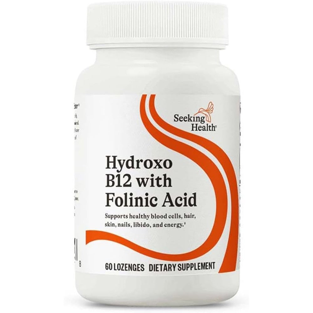 Seeking Health Hydroxo B12 with Folinic Acid bottle front view for methyl free dietary supplement support