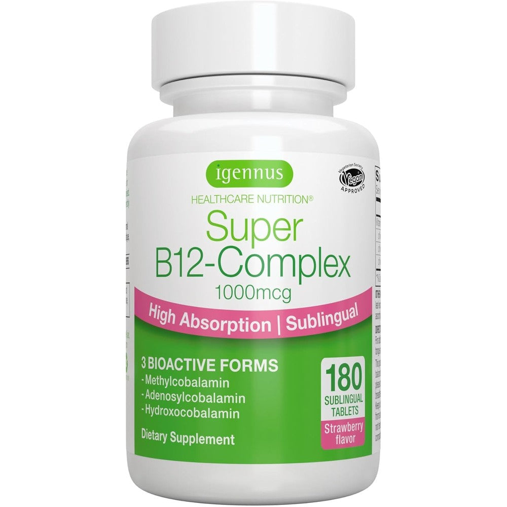 Igennus Sublingual Vitamin B12 Complex 1000mcg bottle front view showing authentic imported wellness packaging