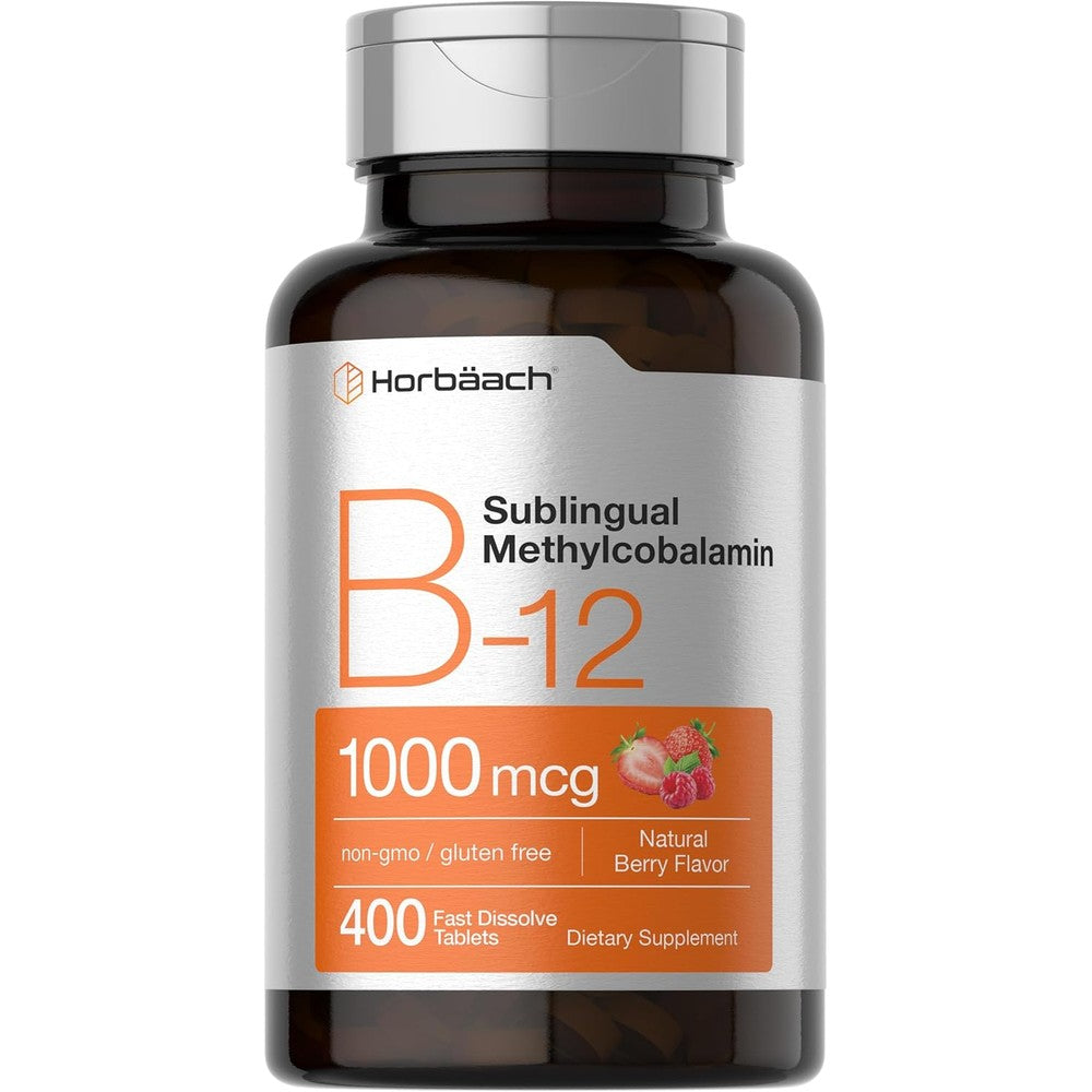Horbaach Vitamin B12 sublingual 1000 micrograms front label bottle view