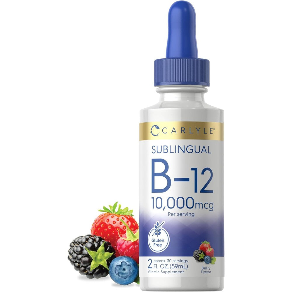 Carlyle Vitamin B12 Sublingual Liquid Drops front view bottle for daily energy metabolism support