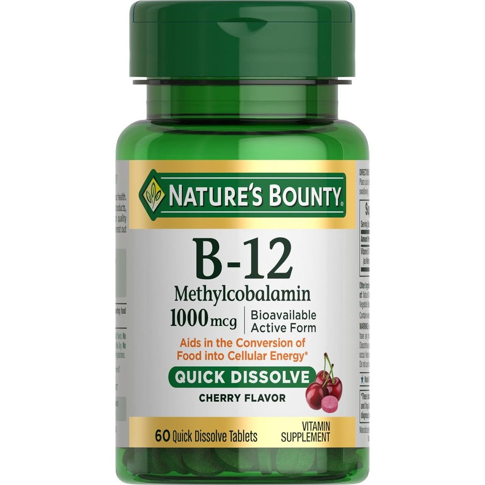 Nature's Bounty Vitamin B12 1000mcg Quick Dissolve Tablets bottle front view