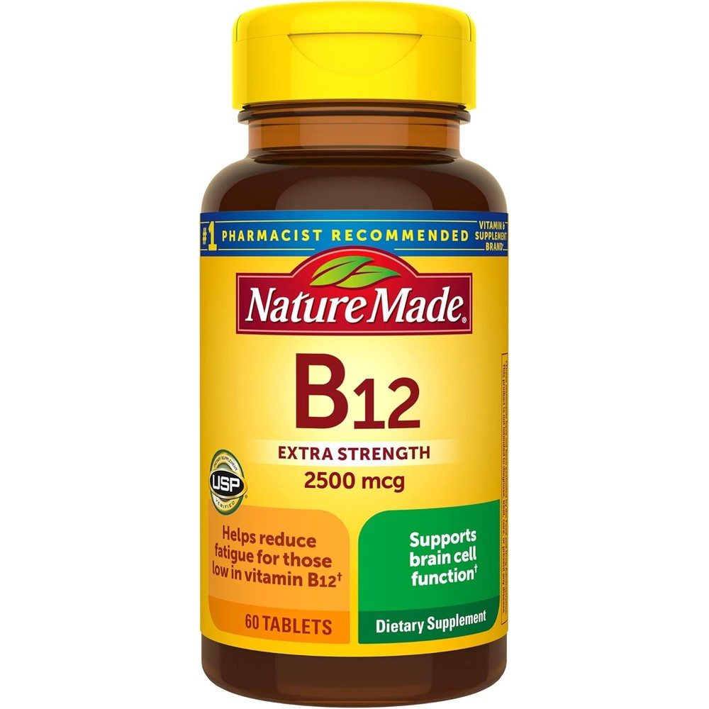 Nature Made Extra Strength Vitamin B12 2500 Micrograms bottle front view showing energy metabolism support text
