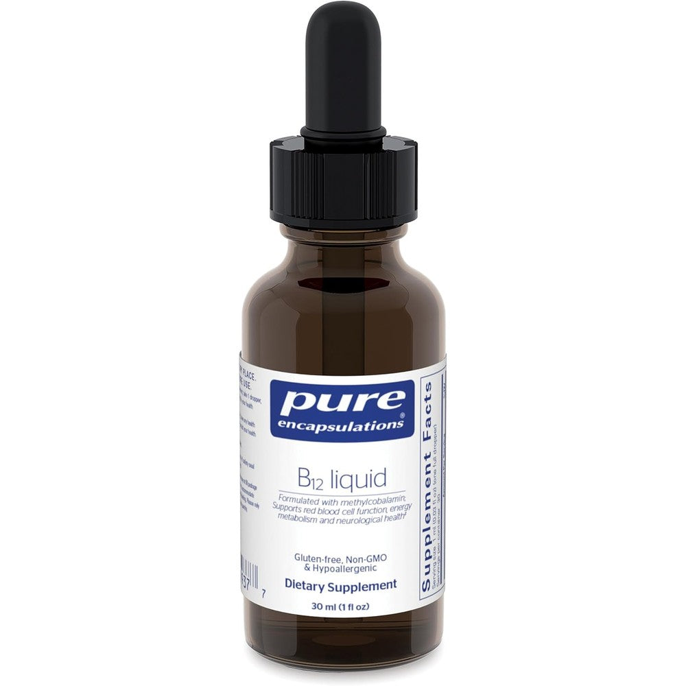 Pure Encapsulations B12 Liquid one fluid ounce bottle front view showing clean premium packaging.