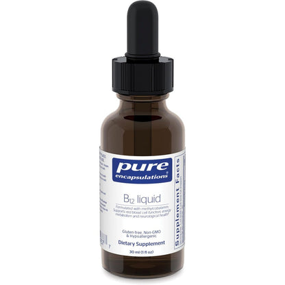 Pure Encapsulations B12 Liquid one fluid ounce bottle front view showing clean premium packaging.