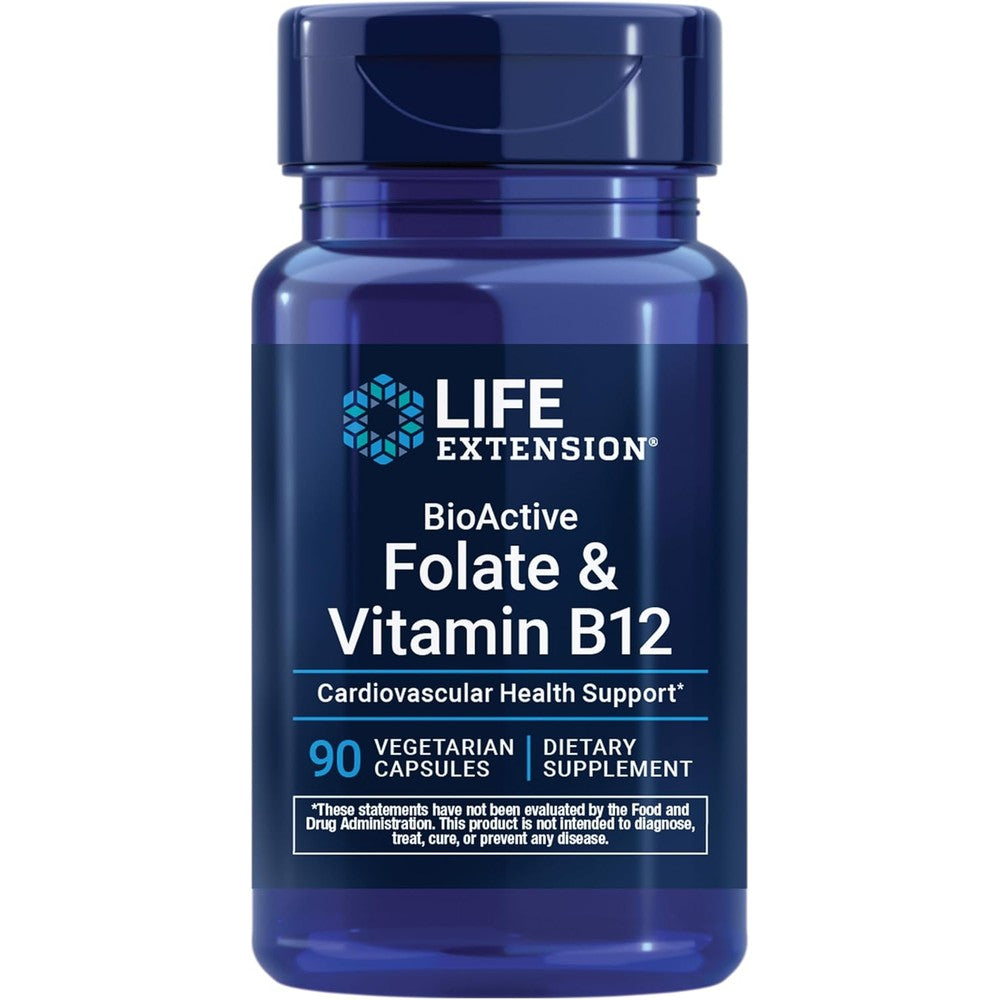 Life Extension BioActive Folate and Vitamin B12 supplement bottle front view