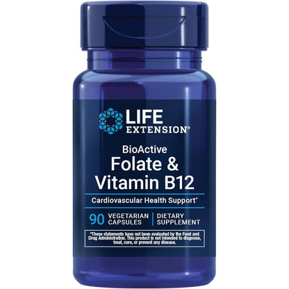 Life Extension BioActive Folate and Vitamin B12 supplement bottle front view