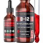 VITBOOST Vegan Liquid B12 Drops front view bottle showing raspberry flavor label