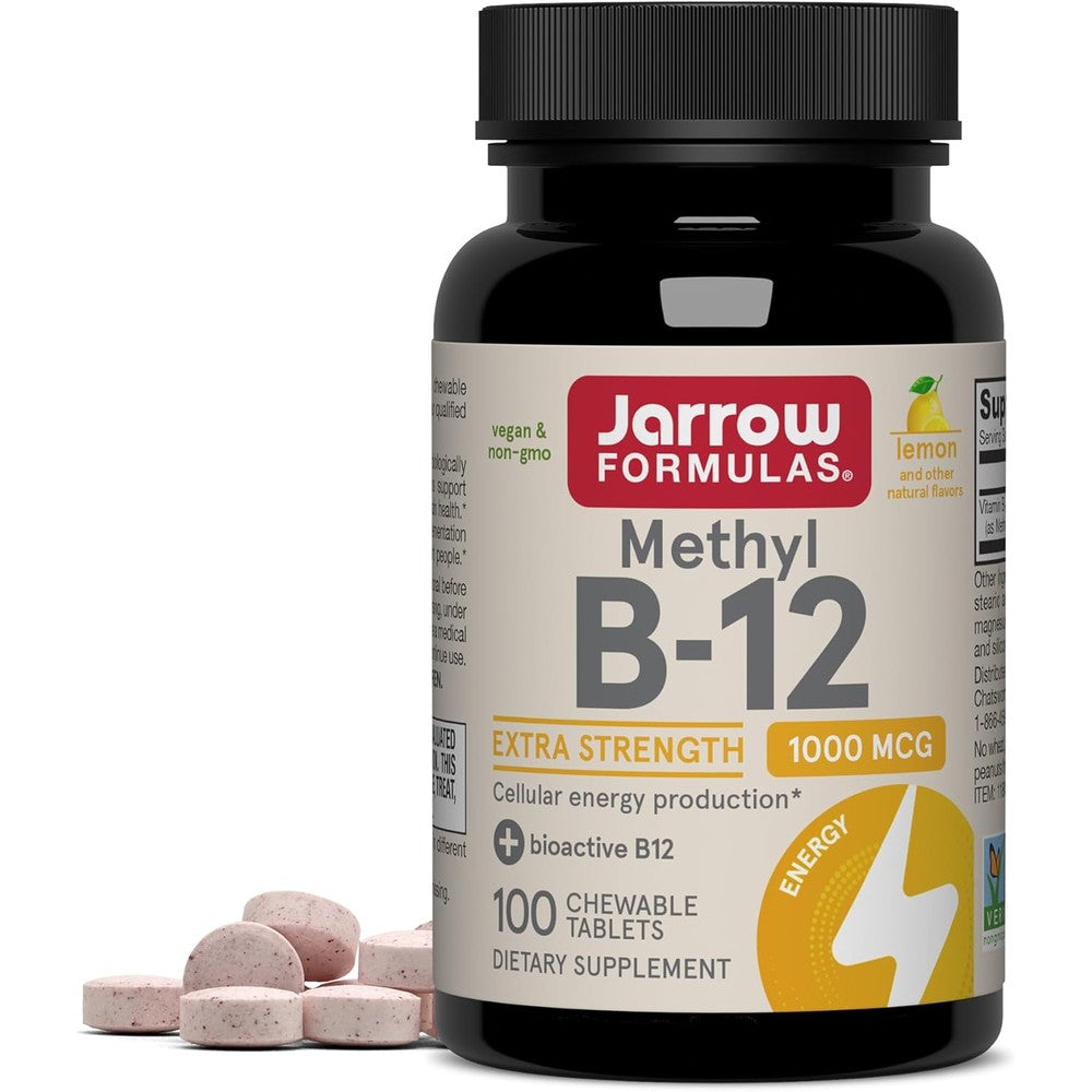 Jarrow Formulas Methyl Vitamin B12 1000 Micrograms bottle front view showing chewable tablets packaging