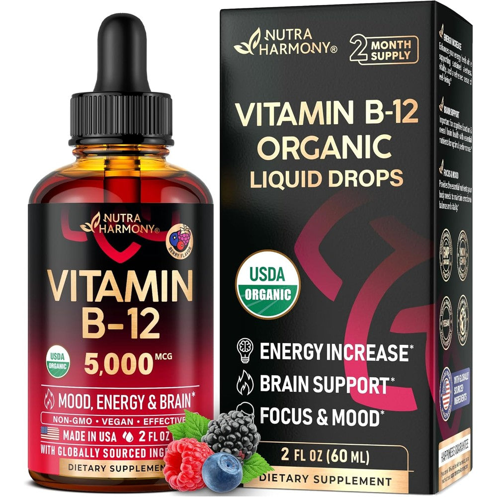 NutraHarmony Organic Vitamin B12 Sublingual Drops bottle front view