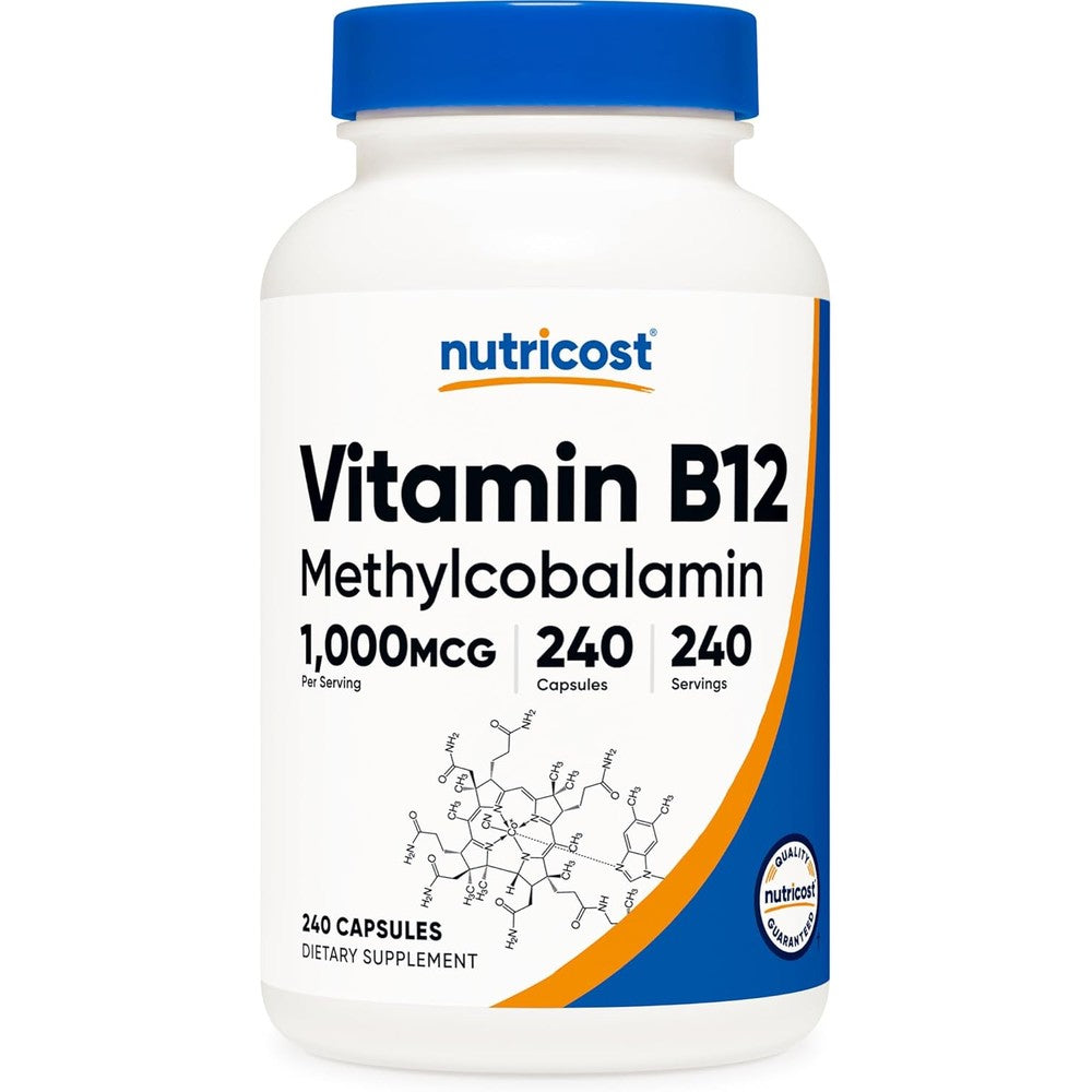 Nutricost Vitamin B12 Methylcobalamin 1000mcg front view bottle for energy support