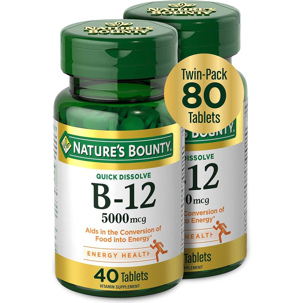 Nature's Bounty Vitamin B12 5000mcg Quick Dissolve Twin Pack front view