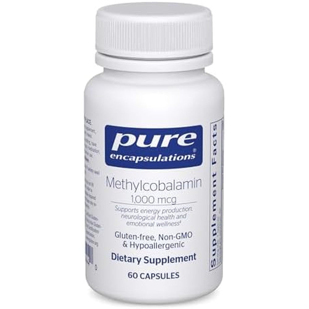 Pure Encapsulations Methylcobalamin 1000 mcg bottle front view showing authentic vitamin B12 supplement