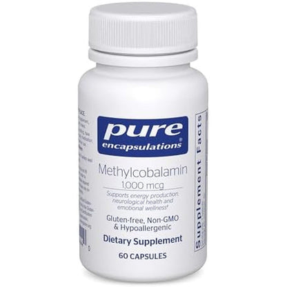 Pure Encapsulations Methylcobalamin 1000 mcg bottle front view showing authentic vitamin B12 supplement