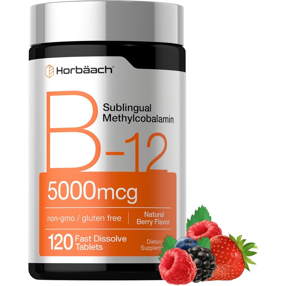 Horbäach Vitamin B12 5000mcg Sublingual 120 Tablets front bottle view