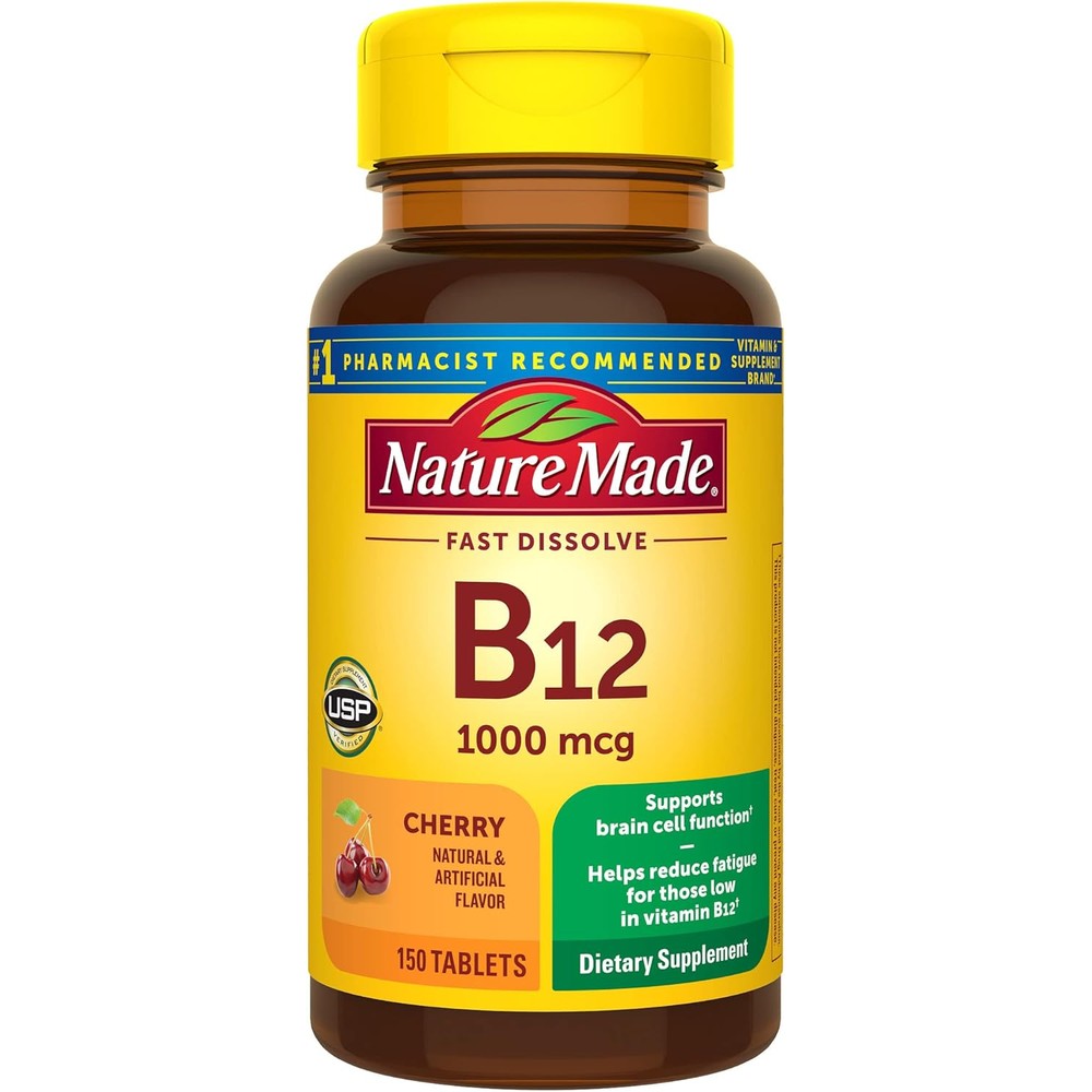 Nature Made Vitamin B12 1000mcg 150 sublingual tablets front bottle view